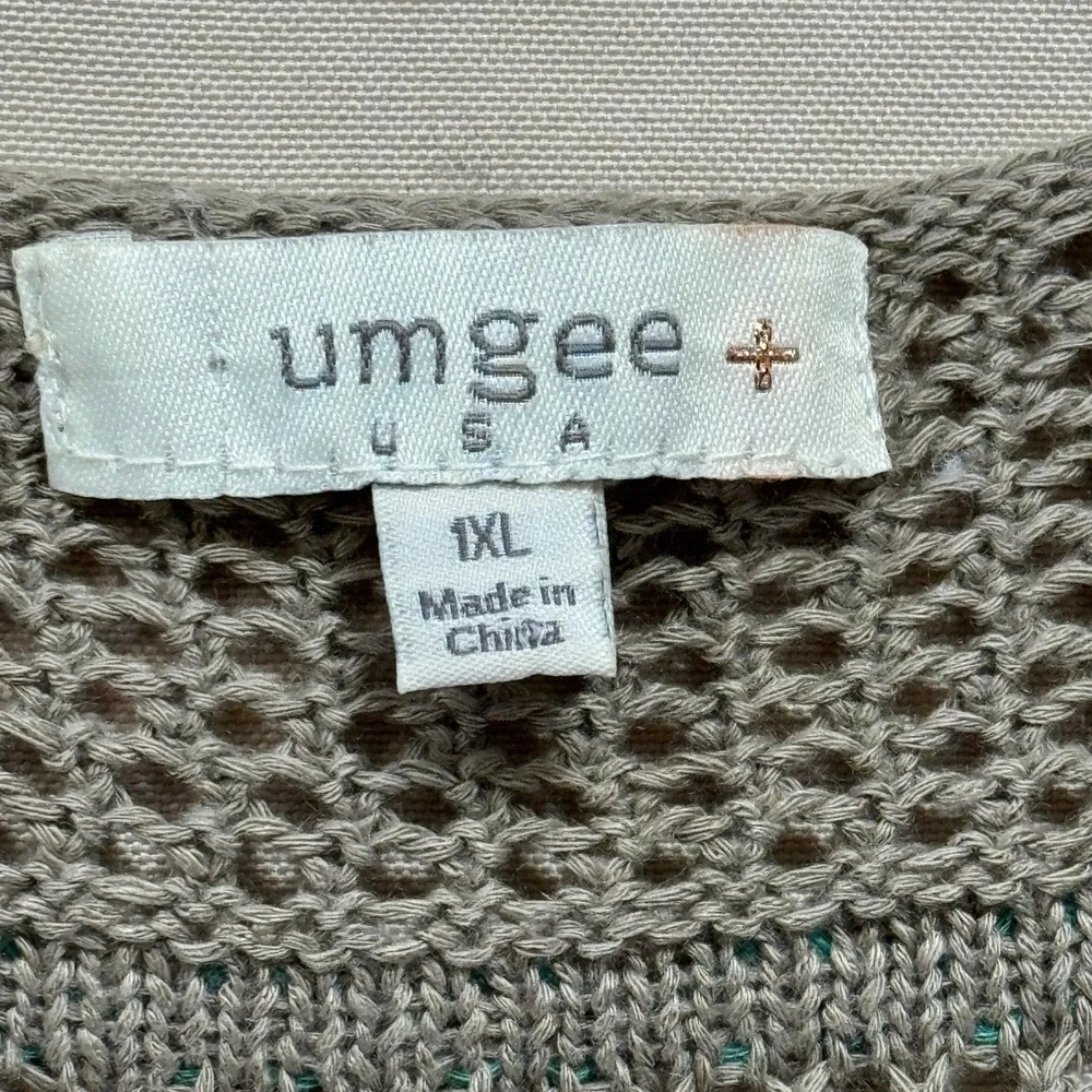 Umgee Tan Crochet Knit Fringe Vest 1XL Open Front Boho Festival *RUNS‎ SMALL